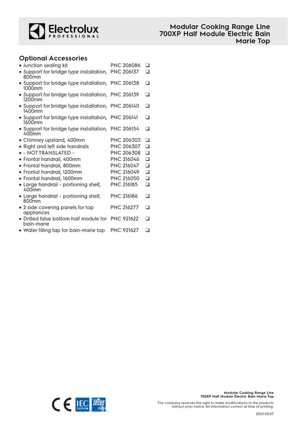 Electrolux Professional 700XP E7BMEDB000 - Half Module Bain Marie Top