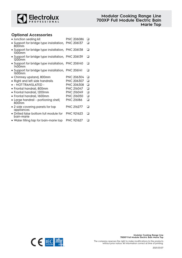 Electrolux Professional 700XP E7BMEHB000 - Full Module Bain Marie Top
