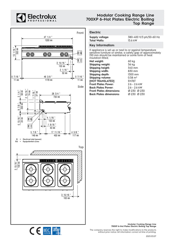 Electrolux Professional 700XP E7ECEL6R00 - Six Hob Electric Cook Top