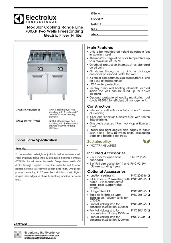 Electrolux Professional 700XP E7FREH2FF0 - Double Pan Electric Fryer
