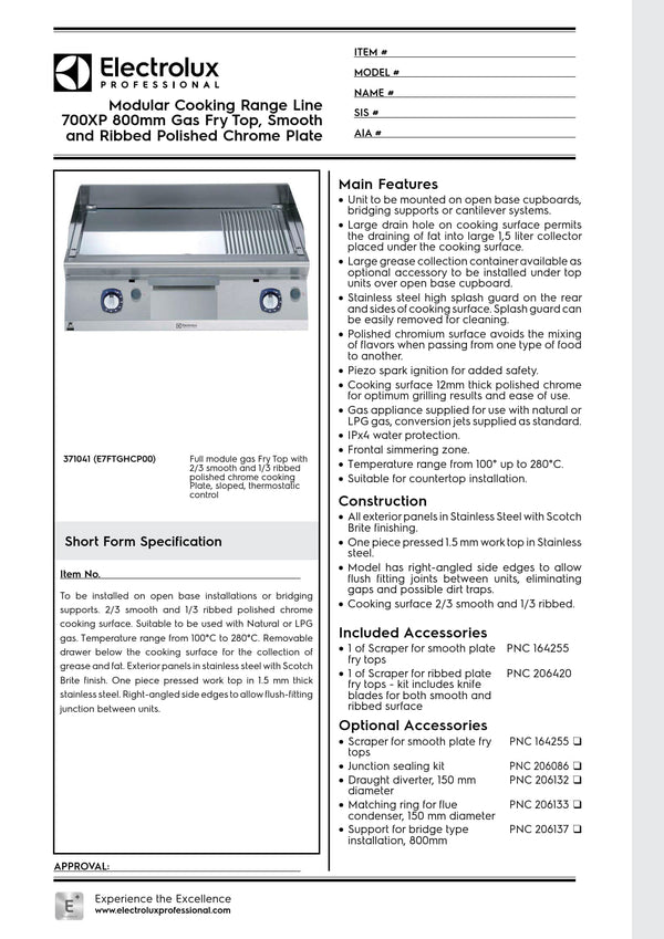 Electrolux Professional 700XP E7FTGHCP00 - Gas Griddle Plate