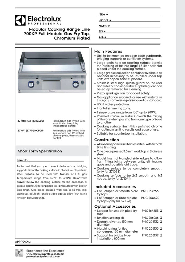 Electrolux Professional 700XP E7FTGHCS00 - Gas Griddle Plate