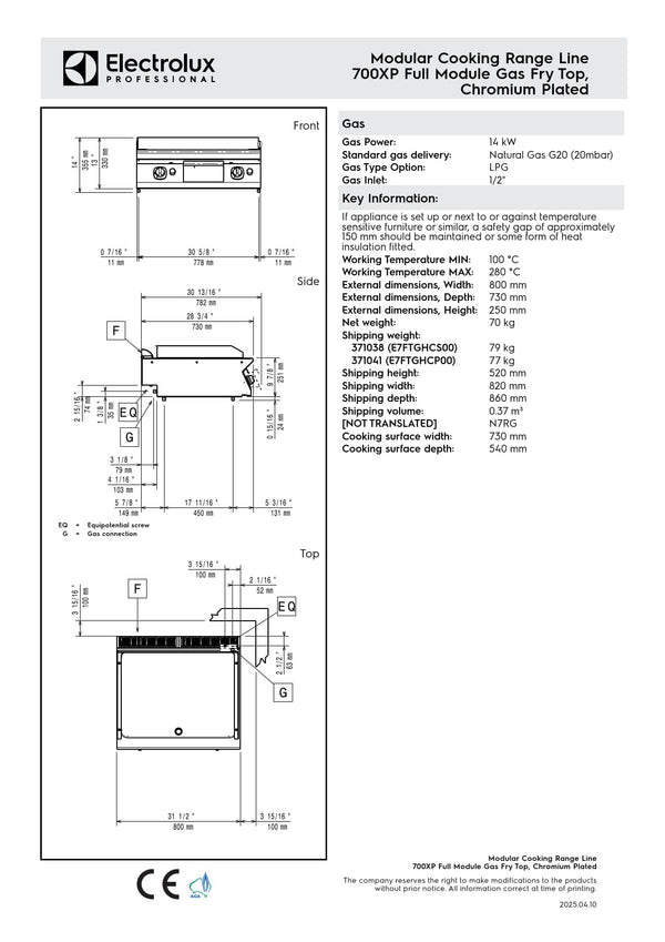 Electrolux Professional 700XP E7FTGHCS00 - Gas Griddle Plate