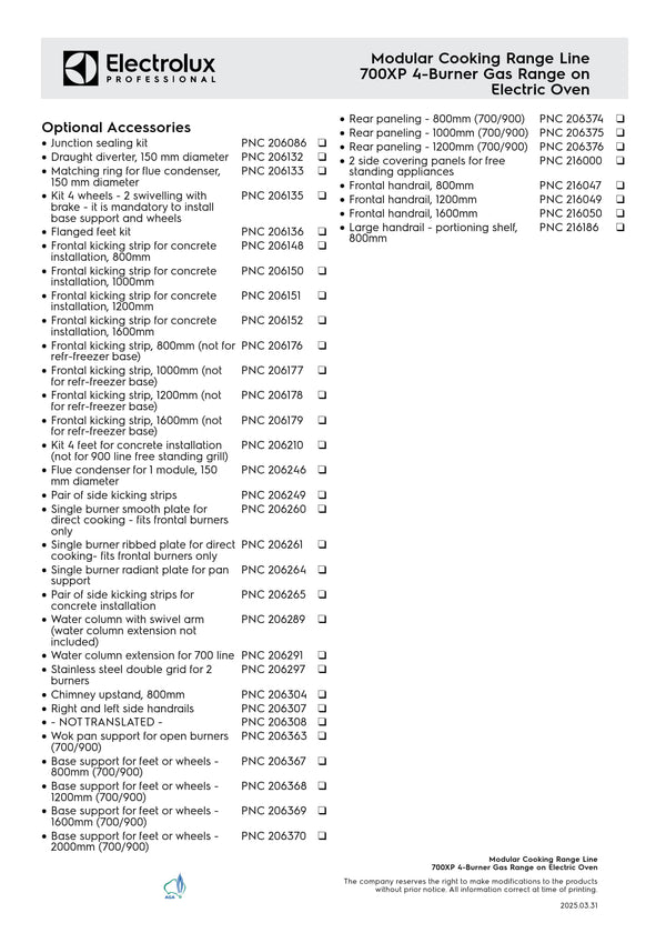 Electrolux Professional 700XP E7GCGH4CEA - Four Burner Range Oven