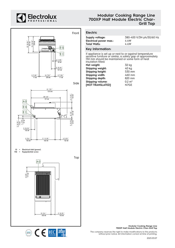 Electrolux Professional 700XP E7GREDGS0U - Half Module Electric BBQ Char Grill