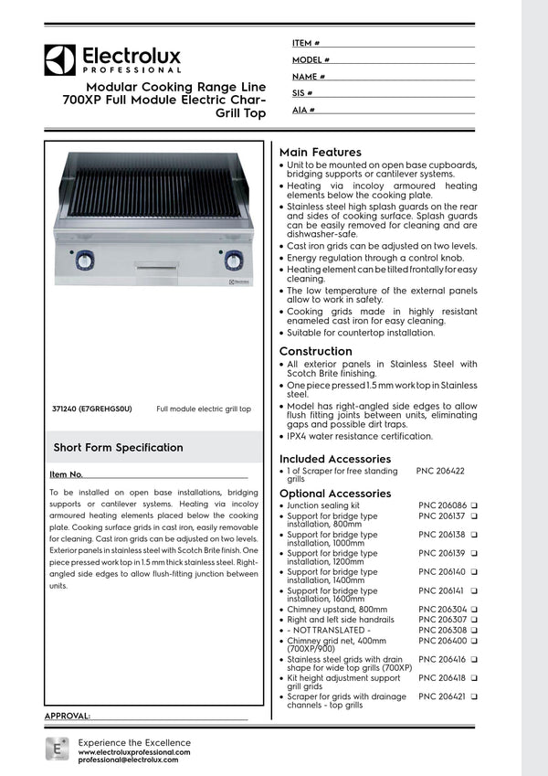Electrolux Professional 700XP E7GREHGS0U - Full Module Electric BBQ Char Grill