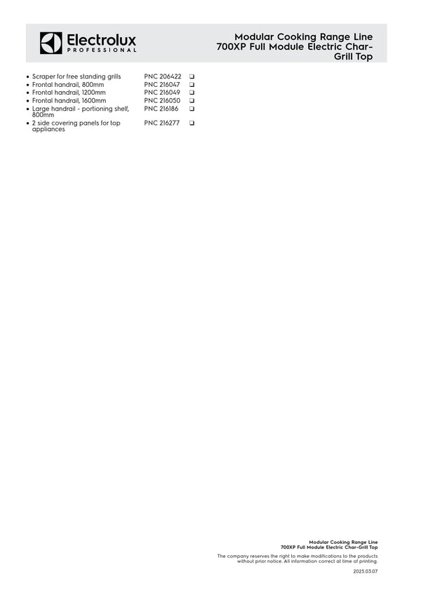 Electrolux Professional 700XP E7GREHGS0U - Full Module Electric BBQ Char Grill