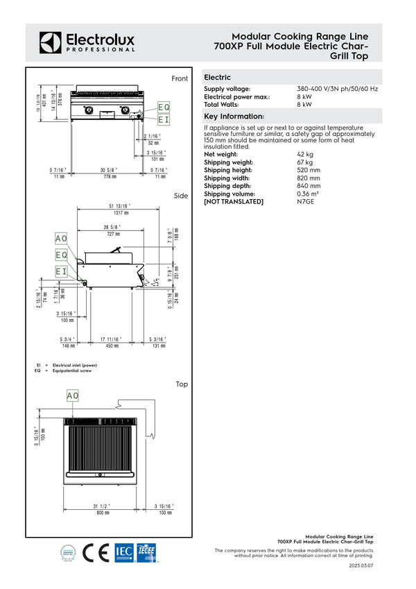 Electrolux Professional 700XP E7GREHGS0U - Full Module Electric BBQ Char Grill