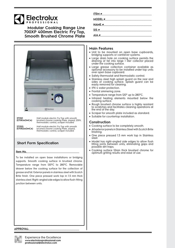Electrolux Professional 700XP E7IIKDAOMCA - Electric Griddle Plate