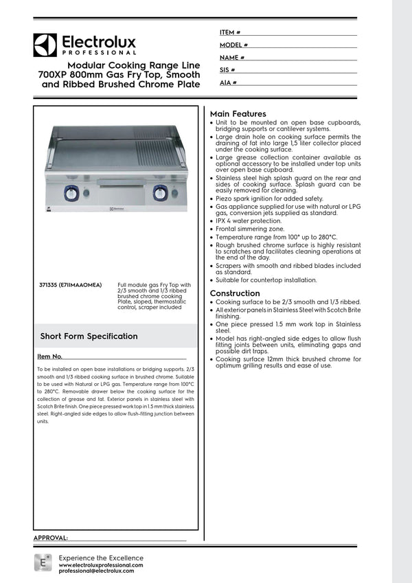Electrolux Professional 700XP E7IIMAAOMEA - Gas Griddle Plate