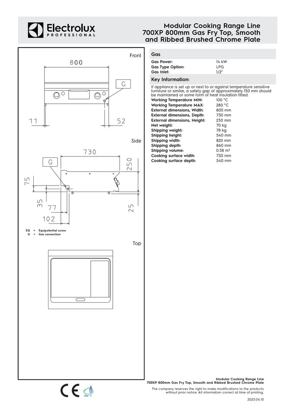 Electrolux Professional 700XP E7IIMAAOMEA - Gas Griddle Plate