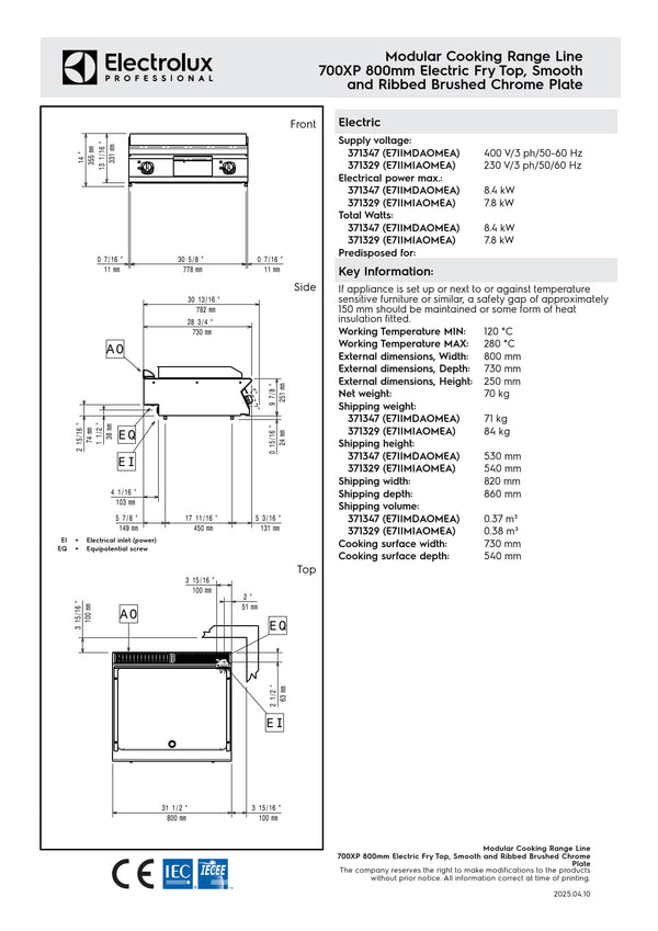 Electrolux Professional 700XP E7IIMDAOMEA - Electric Griddle Plate
