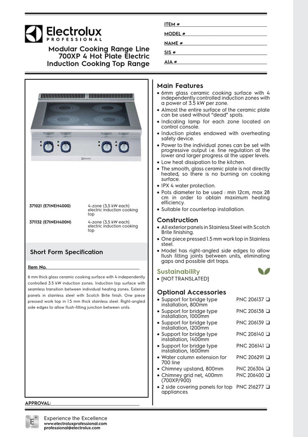 Electrolux Professional 700XP E7INEH4000 - Four Zone Induction Cook Top