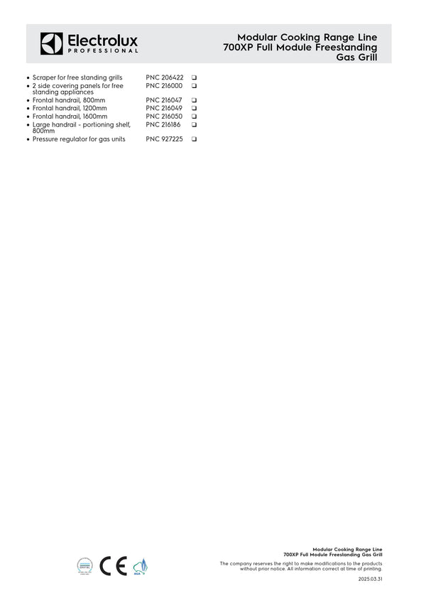 Electrolux Professional 700XP E7JJASBAMEA - Full Module Freestanding Electric BBQ Char Grill