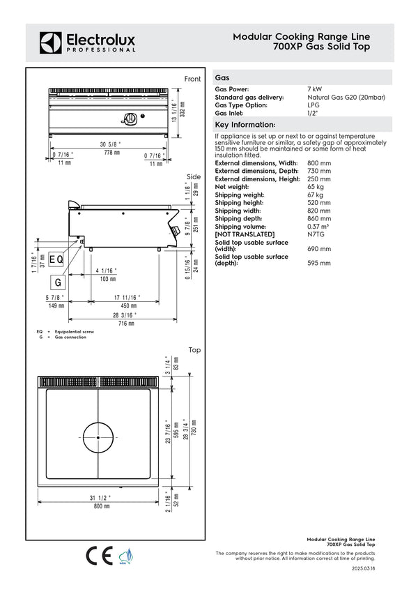 Electrolux Professional 700XP E7STGH1000 - Gas Target Top