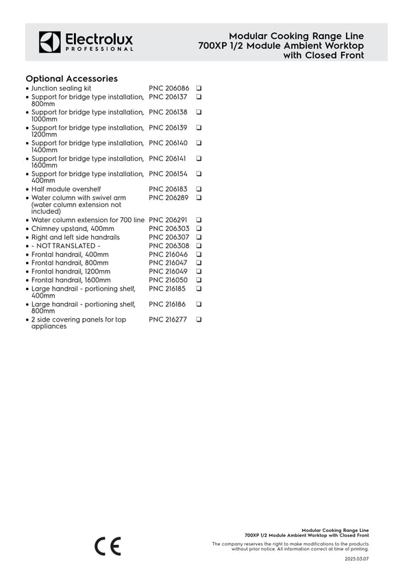 Electrolux Professional 700XP E7WTNDN000 - Neutral Worktop