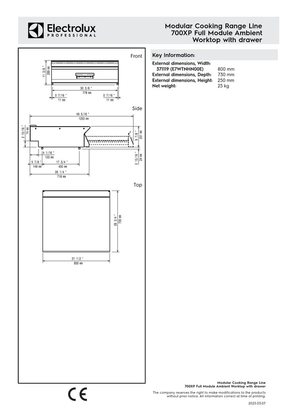 Electrolux Professional 700XP E7WTNHN00E - Neutral Worktop