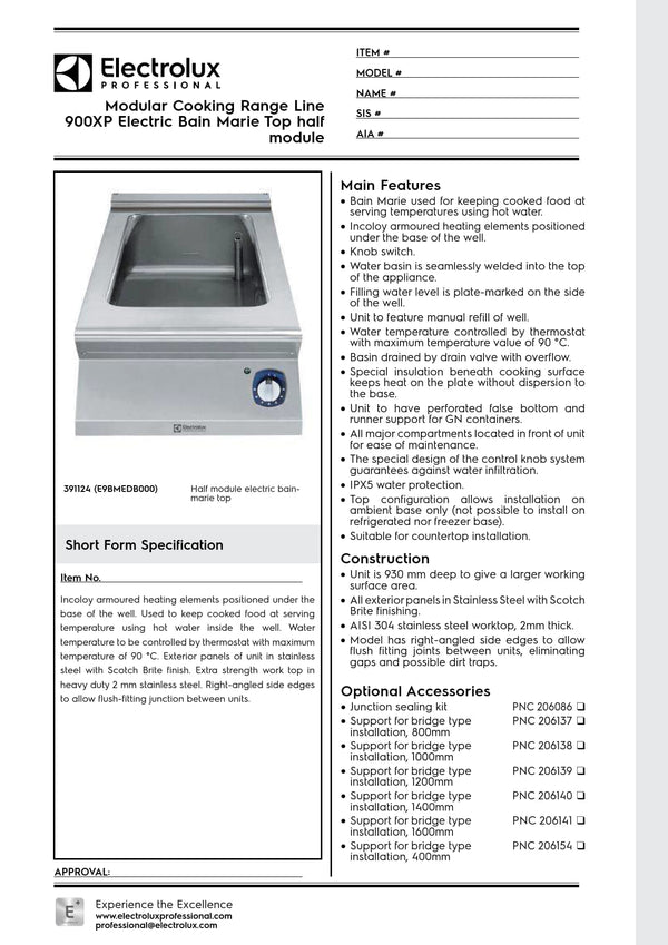 Electrolux Professional 900XP E9BMEDB000 - Half Module Electric Bain Marie Top