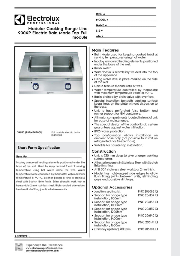 Electrolux Professional 900XP E9BMEHB000 - Full Module Electric Bain Marie Top