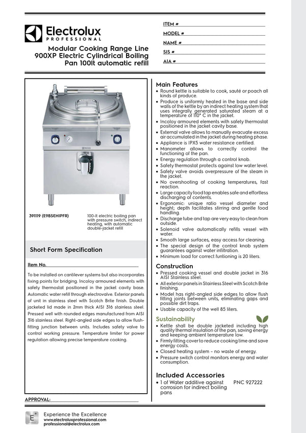 Electrolux Professional 900XP E9BSEHIPFR - 100 Litre Electric Stock Pot