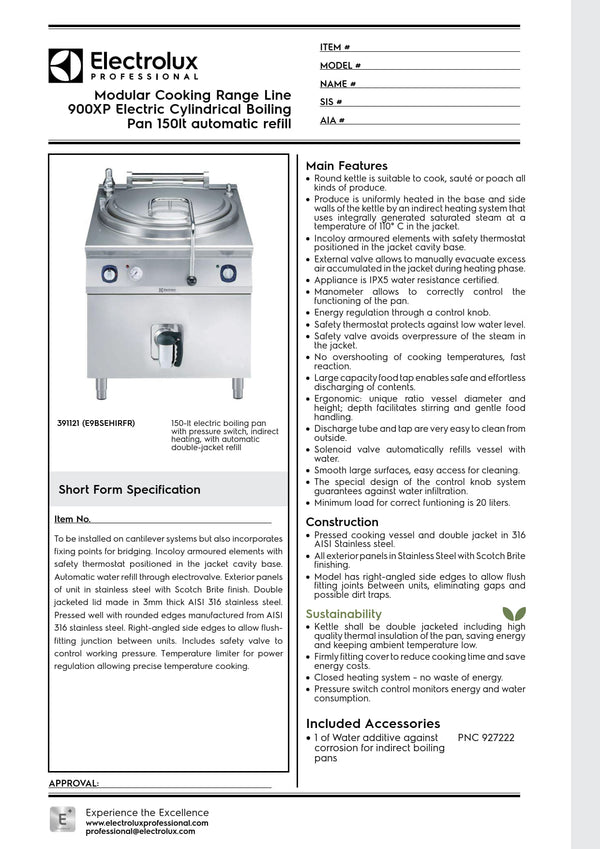 Electrolux Professional 900XP E9BSEHIRFR - 150 Litre Electric Stock Pot