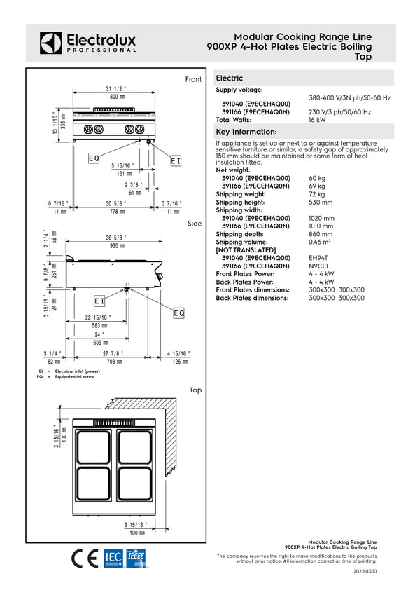 Electrolux Professional 900XP E9ECEH4Q00 - Four Hob Electric Cook Top