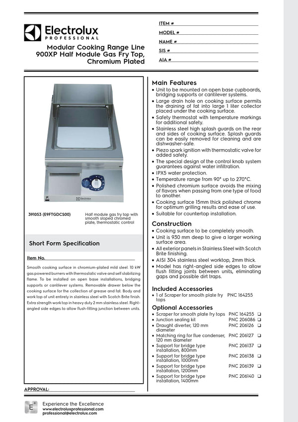 Electrolux Professional 900XP E9FTGDCS00 - Gas Griddle Plate