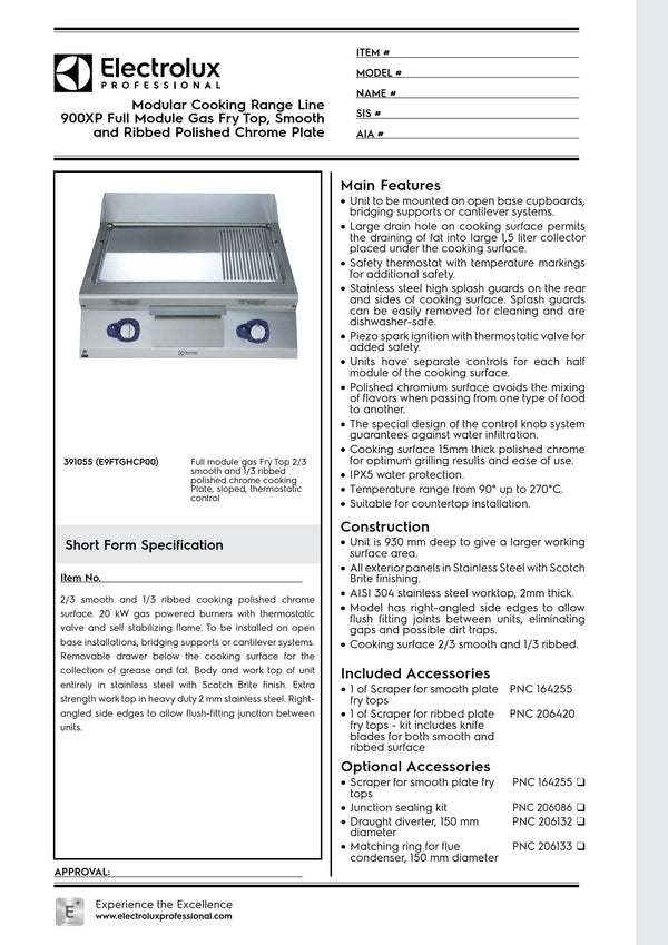 Electrolux Professional 900XP E9FTGHCP00 - Gas Griddle Plate