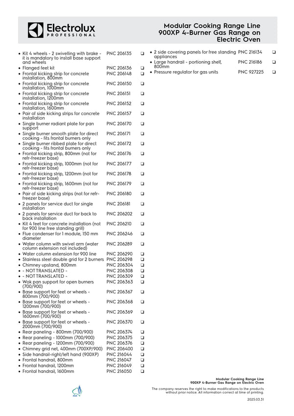 Electrolux Professional 900XP E9GCGHTCEA - Four Burner Gas Range with Electric Oven