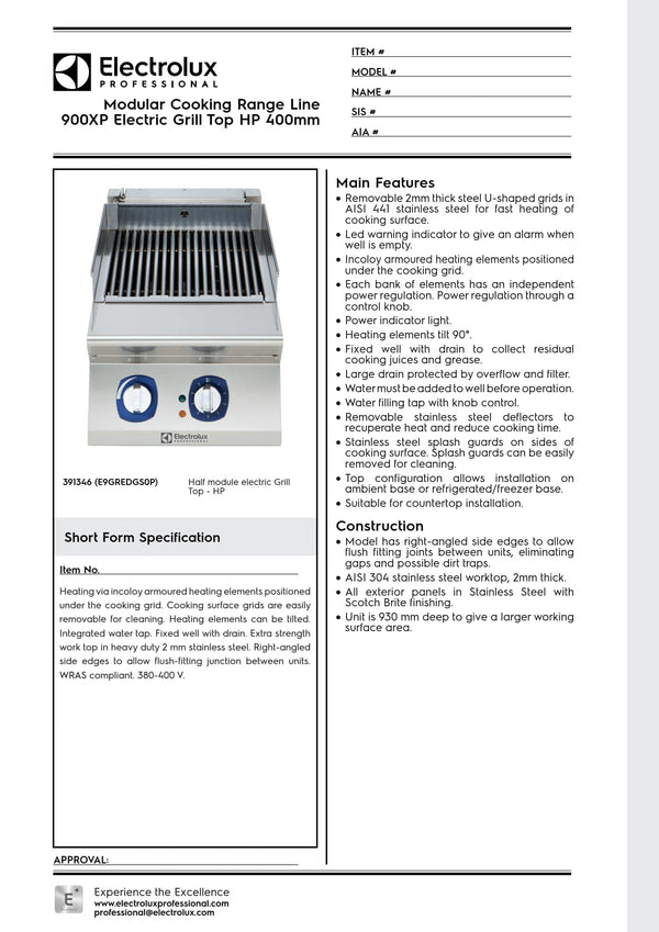 Electrolux Professional 900XP E9GREDGS0P - Electric BBQ Char Grill Top