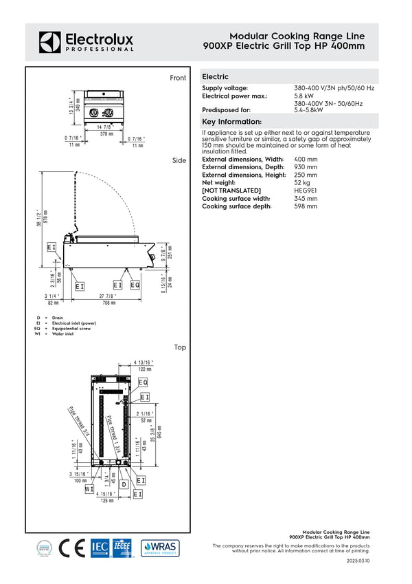Electrolux Professional 900XP E9GREDGS0P - Electric BBQ Char Grill Top