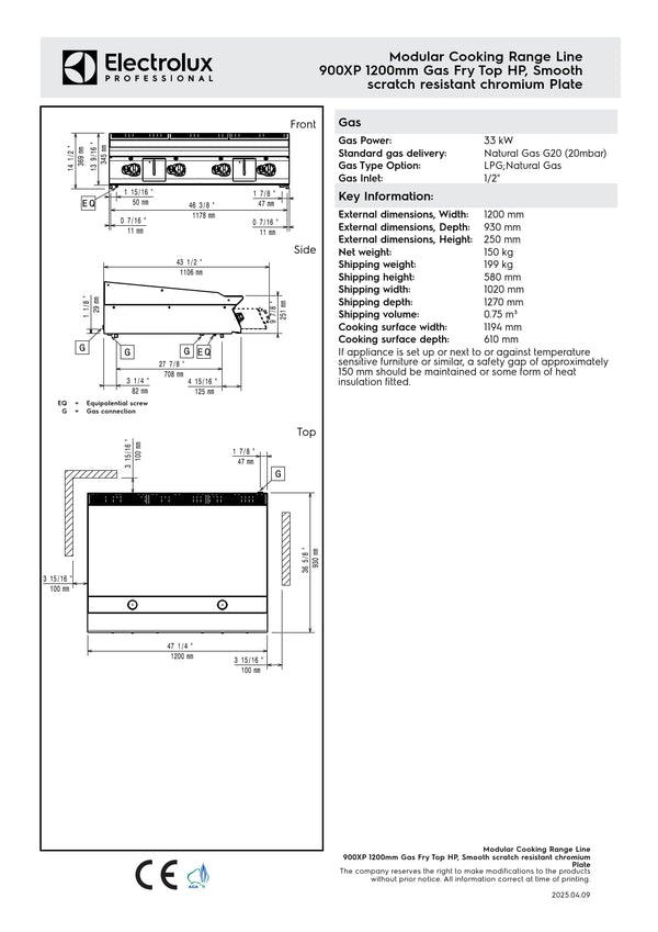 Electrolux Professional 900XP E9IIKAAOMIA - Gas Griddle Plate