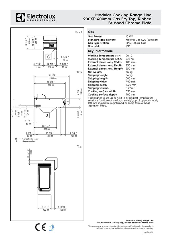 Electrolux Professional 900XP E9IILAAOMCA - Gas Griddle Plate