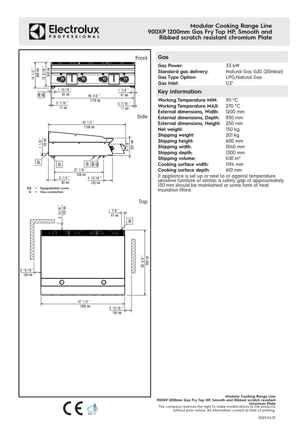Electrolux Professional 900XP E9IIMAAOMIA - Gas Griddle Plate