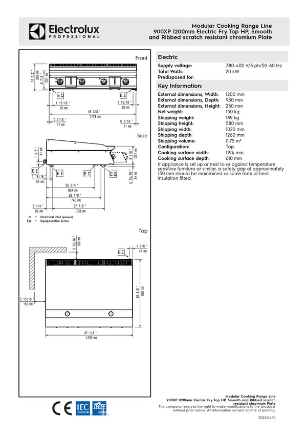 Electrolux Professional 900XP E9IIMDAOMIA - Electric Griddle Plate