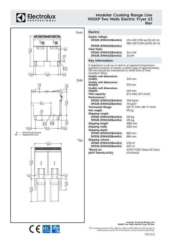 Electrolux Professional 900XP E9KKGDBAMEA - Double Pan Electric Fryer