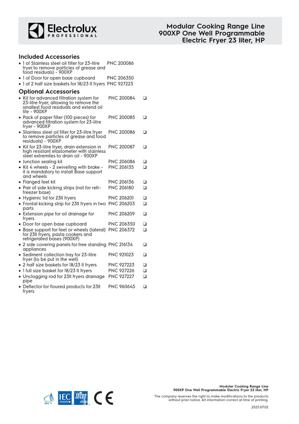 Electrolux Professional 900XP E9KKLDBAMCG - Single Pan Programmable Electric Fryer