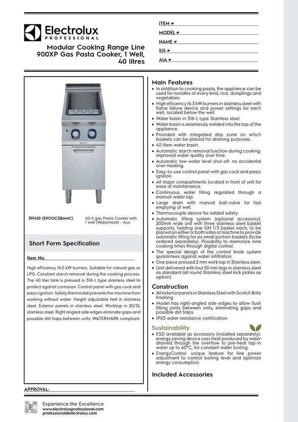Electrolux Professional 900XP E9OOCSBAMC - Single Well Gas Pasta Cooker