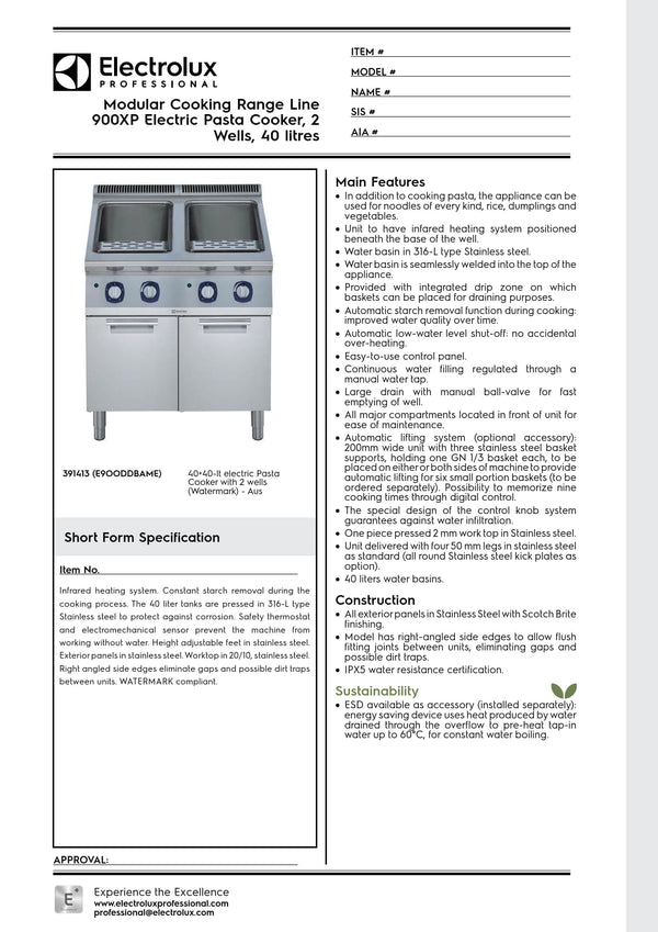 Electrolux Professional 900XP E9OODDBAME - Double Well Electric Pasta Cooker