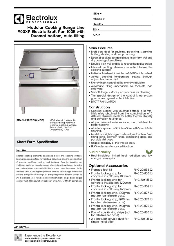 Electrolux Professional 900XP E9PPCDBAMGD - 100 Litre Electric Bratt Pan