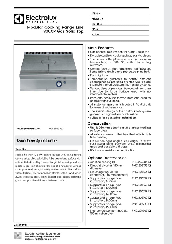 Electrolux Professional 900XP E9STGH1000 - Gas Target Top