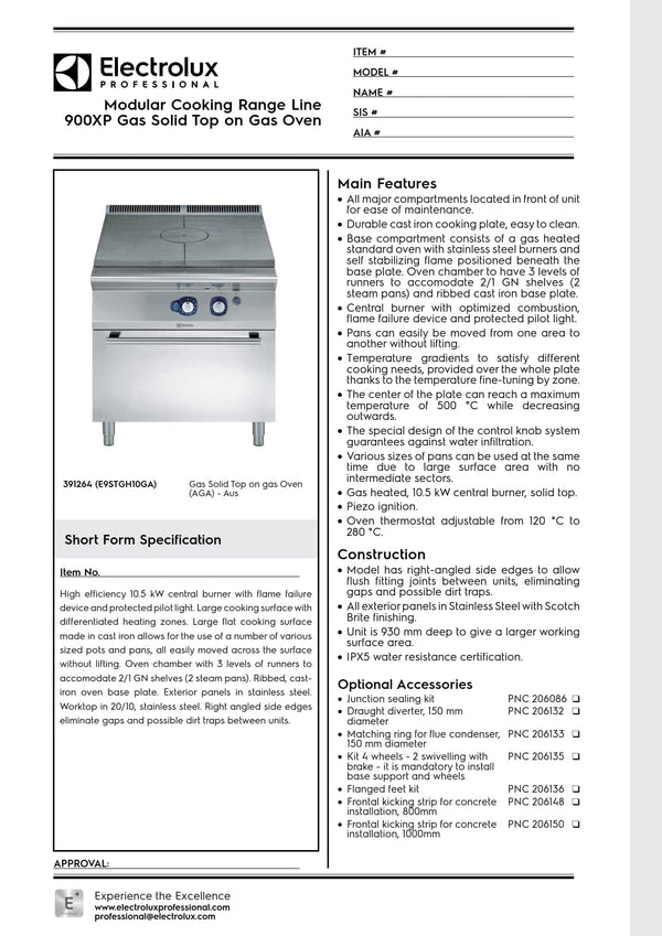 Electrolux Professional 900XP E9STGH10GA - Gas Target Top on Gas Oven