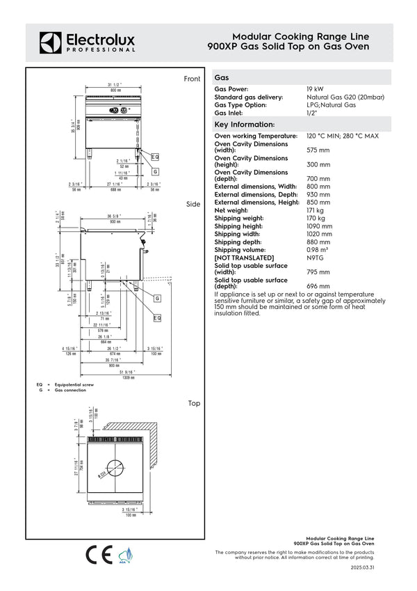 Electrolux Professional 900XP E9STGH10GA - Gas Target Top on Gas Oven