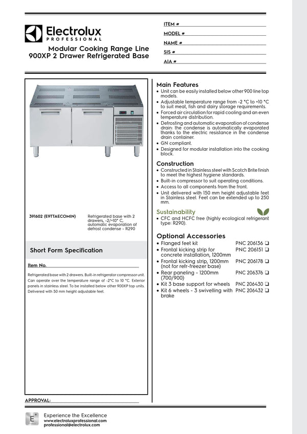 Electrolux Professional 900XP E9TTAECOMIN - Refrigerated Base with Two Drawers