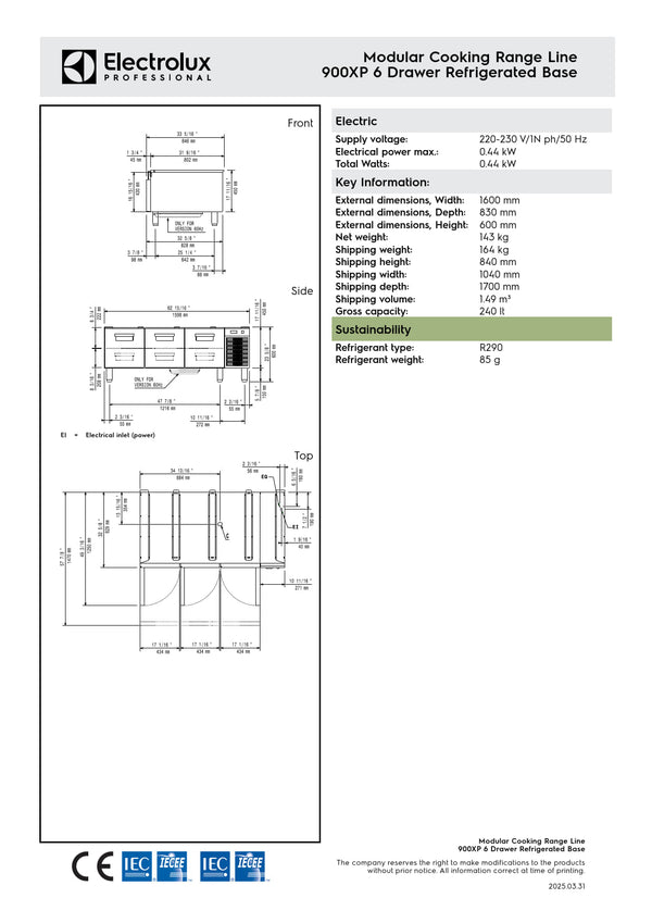 Electrolux Professional 900XP E9TTBECOMKN- Refrigerated Base with Six Drawers