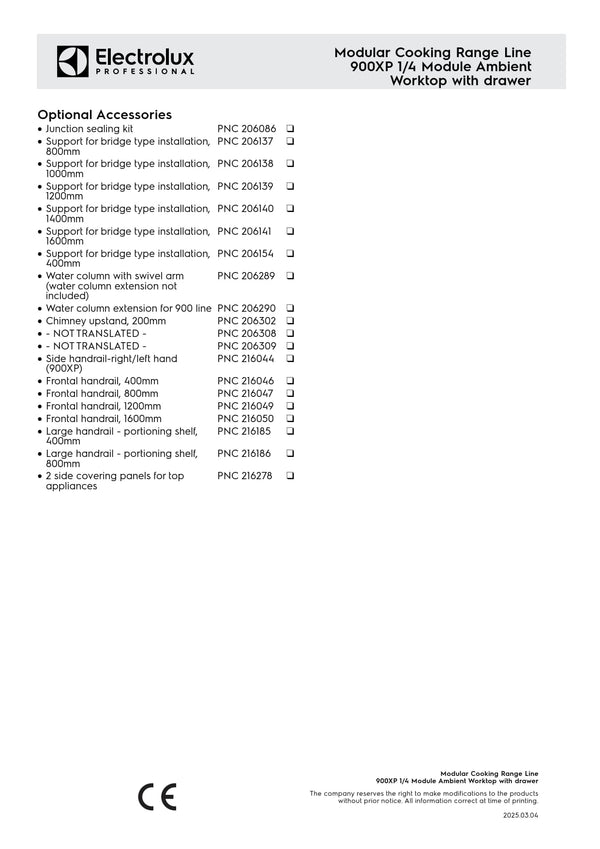 Electrolux Professional 900XP E9WTNBN00E - Neutral Worktop with Drawer