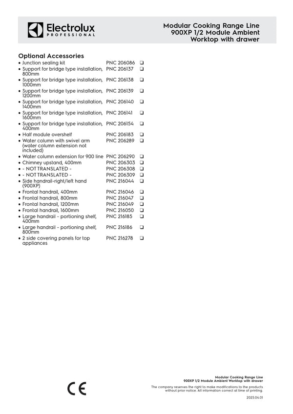 Electrolux Professional 900XP E9WTNDN00E - Neutral Worktop with Drawer