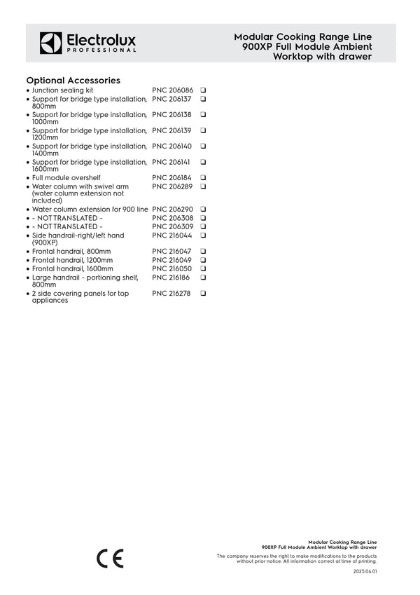 Electrolux Professional 900XP E9WTNHN00E - Neutral Worktop with Drawer