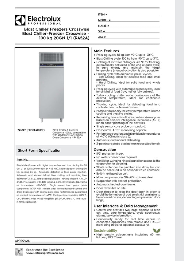 Electrolux Professional CROSSWISE ECBCFA100SE - 20 x 1/1GN Blast Chiller Freezer