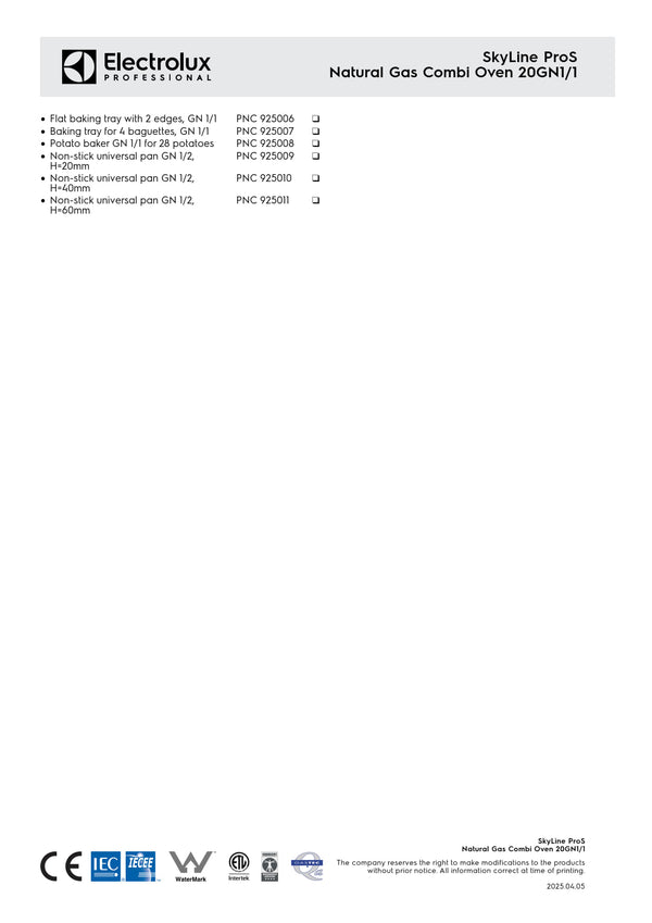 Electrolux Professional SkyLine ProS ECOE201K2U0 - 20 x 1/1GN Gas Direct Steam Combi Oven with Touch Controls